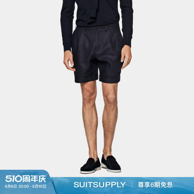 Suitsupply藏青色亚麻短裤