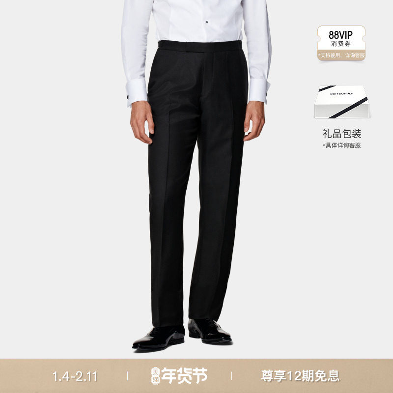 25秋冬新品SUITSUPPLY-黑色羊毛直筒剪裁礼服男士西裤,男装,西裤,淘宝优惠券,粉丝福利购,淘宝优惠卷