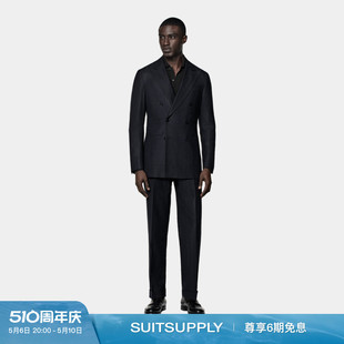 套装 夏季 西装 男士 SUITSUPPLY西服藏青色羊毛丝麻混纺修身