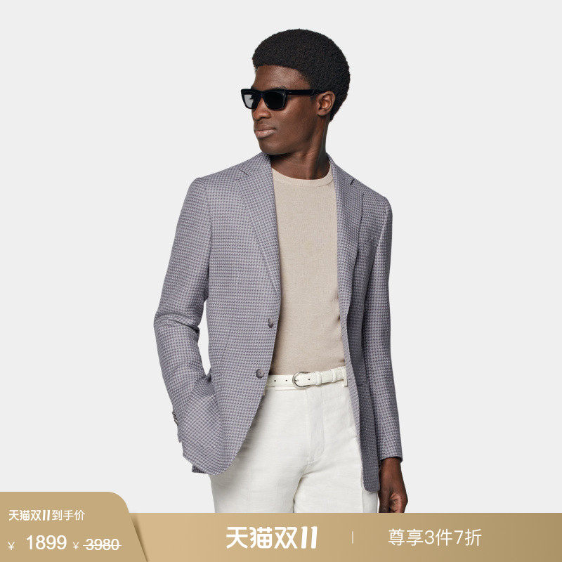 【天猫专享】奥莱SUITSUPPLY紫色羊毛桑蚕丝混纺犬牙格纹西装上衣