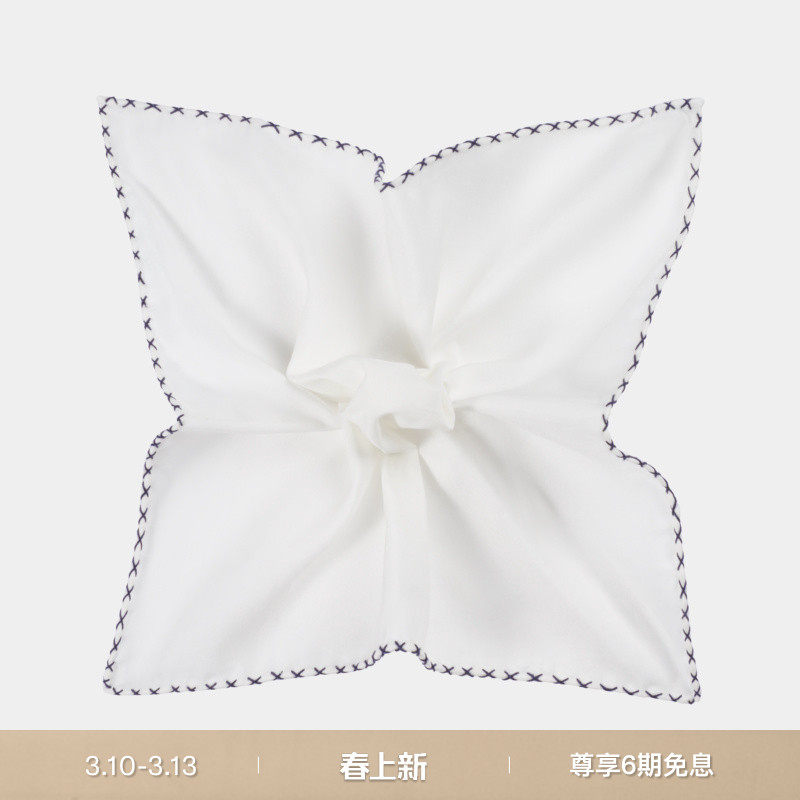 SUITSUPPLY白色男士口袋巾棉桑蚕丝混纺西装搭配商务