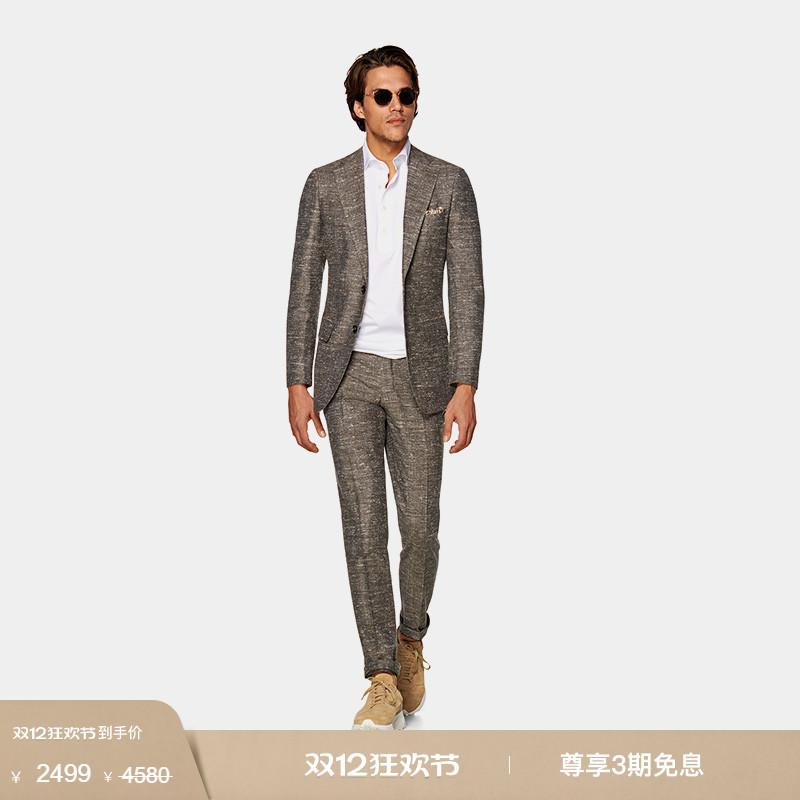 意大利面料 羊毛丝麻混纺 剪裁修身