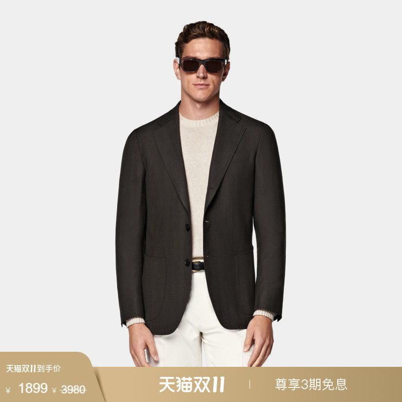 奥莱SUITSUPPLY深棕色羊毛混纺西服外套男士西装上衣