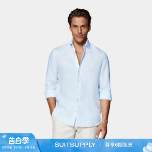 男士 特别修身 SUITSUPPLY浅蓝色亚麻衬衫 24夏季 领休闲商务 新款 经典