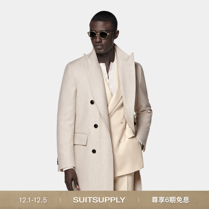25秋冬新品SUITSUPPLY-沙砾色羊毛混纺商务休闲大衣外套