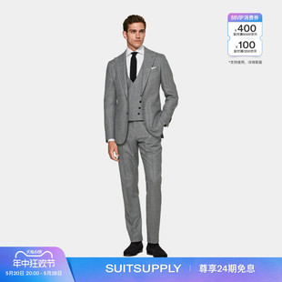 三件套 西装 男士 SUITSUPPLY西服中灰色S120支羊毛千鸟格纹修身