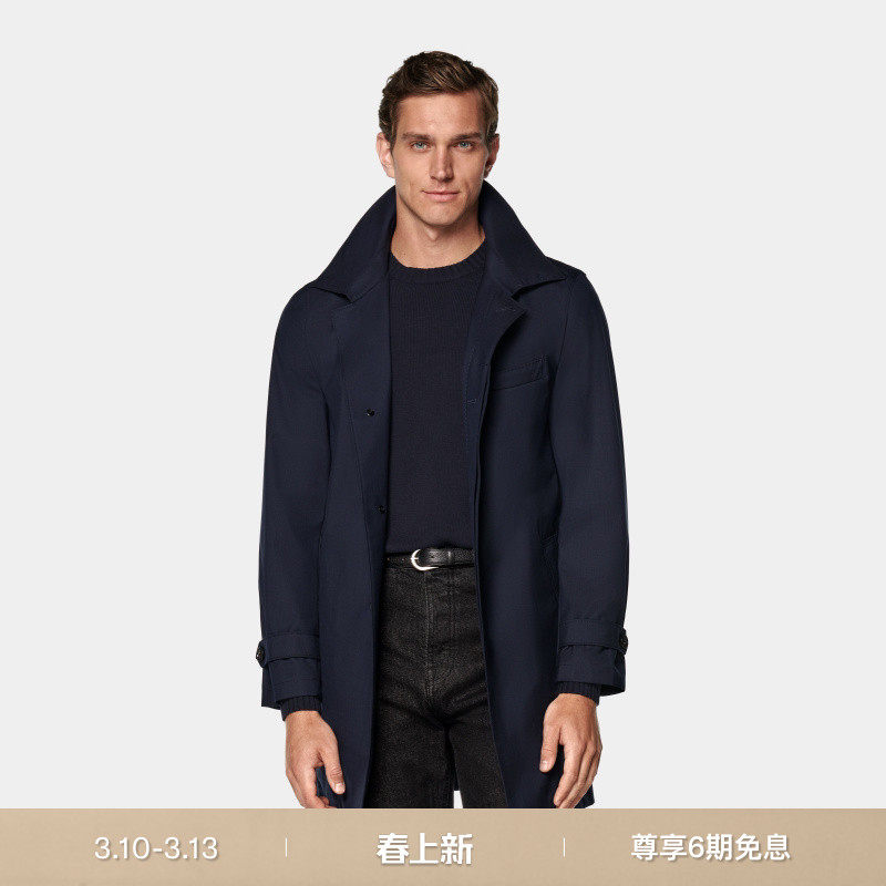 SUITSUPPLY藏青色羊毛休闲男士风衣外套休闲宽松易搭