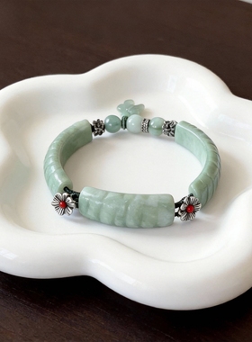 新中式国风原创天然翡翠半镯珠串蝴蝶吊坠老银花手串手链女款