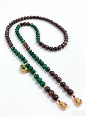 新中式国风原创天然翡翠干青沉香双扣头万用能长款气质毛衣链