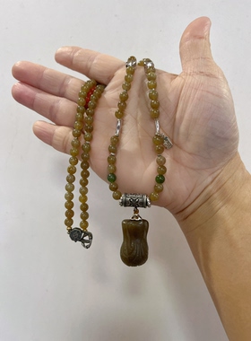 新中式国风原创设计天然和田玉老糖白菜吊坠珠串老银项链毛衣链