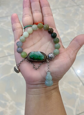 新中式国风原创设计天然和田玉多宝珠串翡翠貔貅镶嵌沉香手串手链