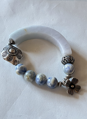 新中式国风原创天然翡翠半镯蓝晶石水晶珠串老银珠手串手链女款