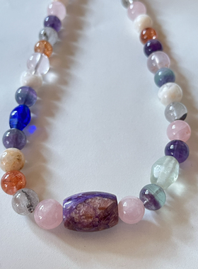 新中式国风原创设计天然水晶紫黄晶桶珠多宝项链锁骨链