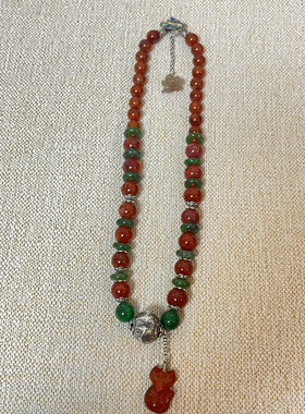 新中式国风原创天然南红玛瑙瓦西火焰珠串狐狸吊坠碧玉项链毛衣链