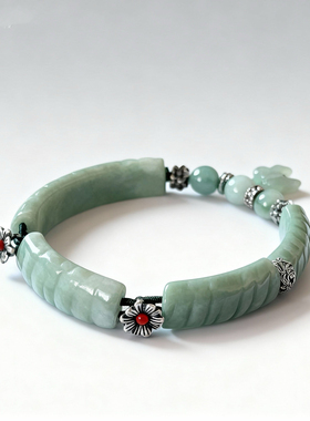 新中式国风原创天然翡翠半镯珠串蝴蝶吊坠老银花手串手链女款