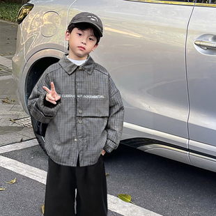 霖霖妈童装中大童冬款衣服儿童格子外套冬装2025男童翻领风衣夹克