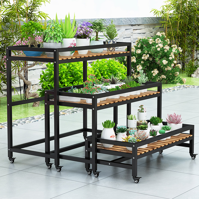 花架置物架铁艺室外阳台多层防腐多肉花架户外庭院移动花架万向轮