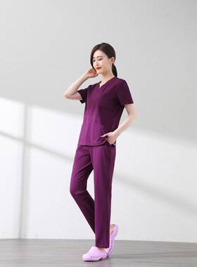 高端弹力棉洗手衣医生护士月子中心口腔分体套装短袖女ICU工作服