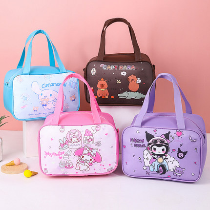 学生饭盒袋保温袋大号手提餐盒袋卡通可爱猫儿童午餐袋上班带饭包