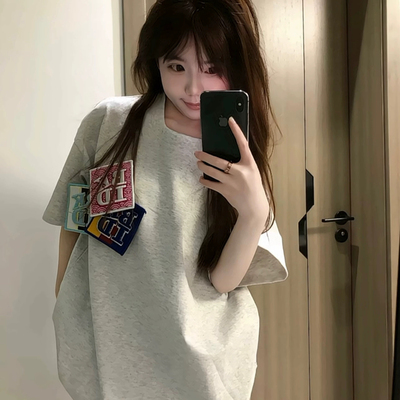 美式国潮魔术贴刺绣短袖t恤女
