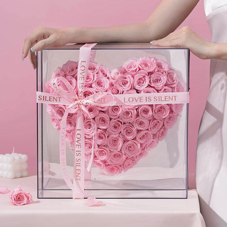 镜面爱心形永生花礼盒花盒摆件高级感送女友老婆生日情人节礼物