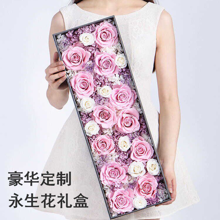 梦幻花园永生花礼盒进口粉色玫瑰高级感真花束生日送女友高端礼物