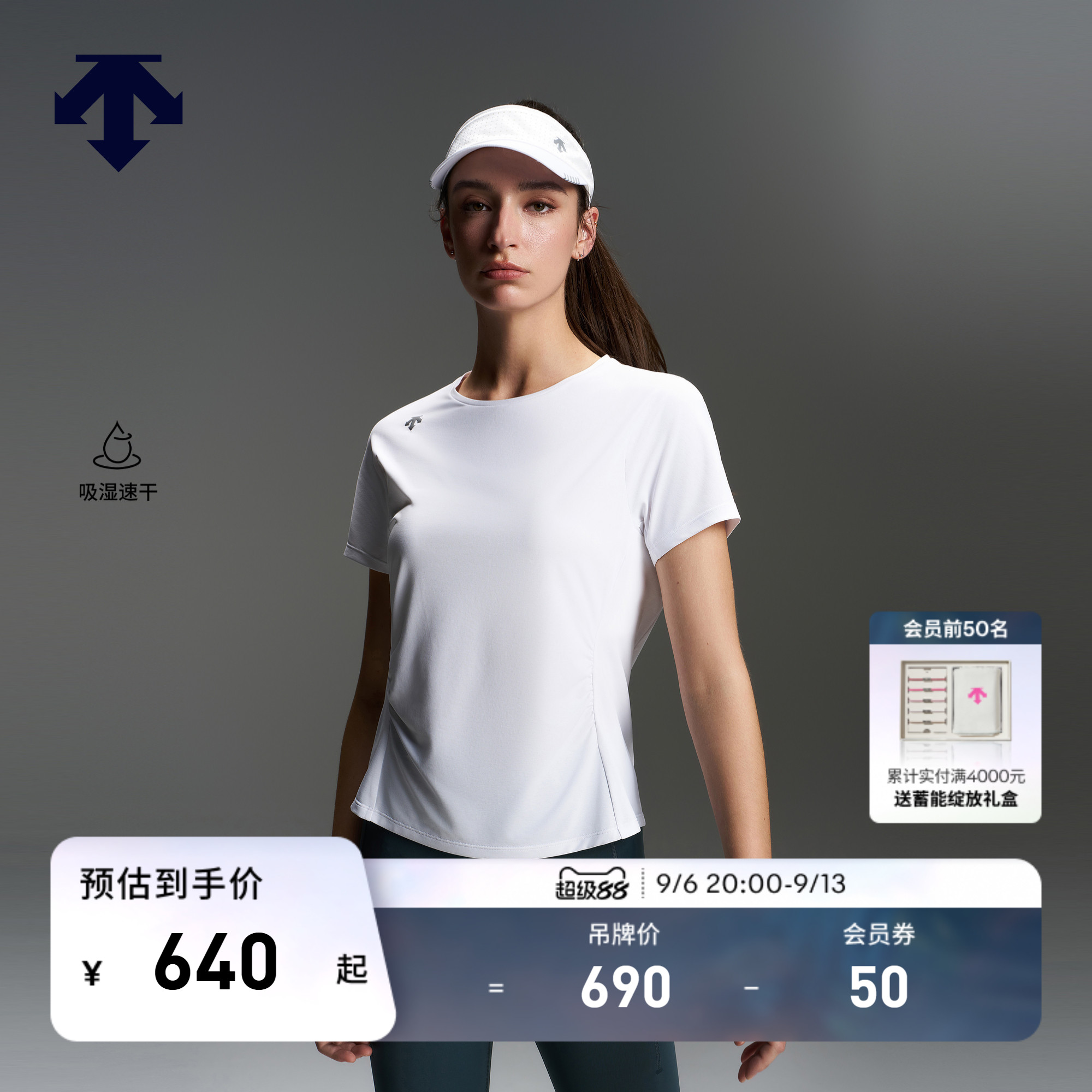 DESCENTE迪桑特WOMEN’S RUNNING女士F360吸湿速干收腰短袖T恤图片