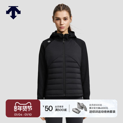 DESCENTE迪桑特HEAT NAVI羽绒马甲+抓绒针织连帽衫女士上衣两件套