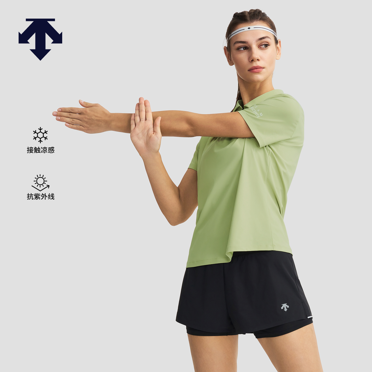 DESCENTE迪桑特WOMEN'S RUNNING系列铁三女士UPF100防晒短袖POLO