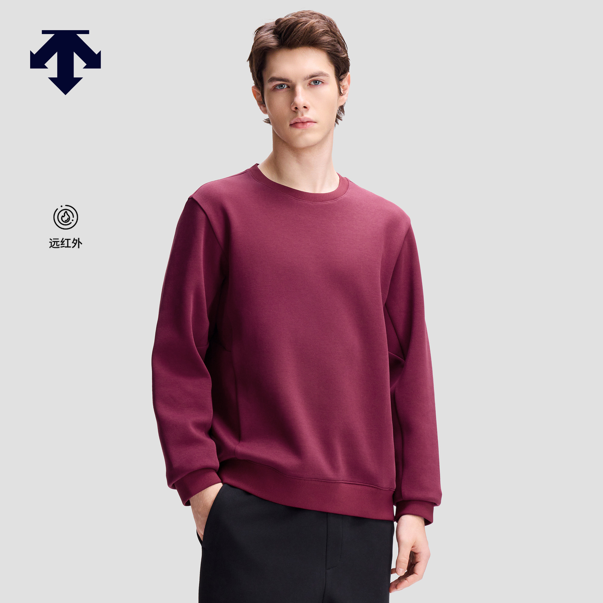 DESCENTE迪桑特ESSENTIAL新年款男士远红外发热亲肤针织套头衫,运动服/休闲服装,运动卫衣/套头衫,淘宝优惠券,粉丝福利购,淘宝优惠卷