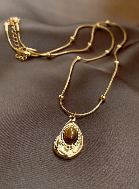 虎眼石项链女钛钢秋冬毛衣链