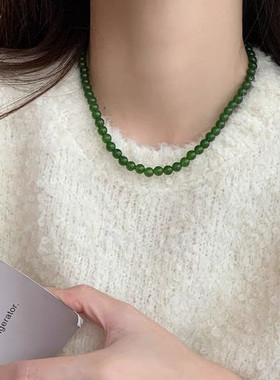 新中式绿色串珠项链女2024新款