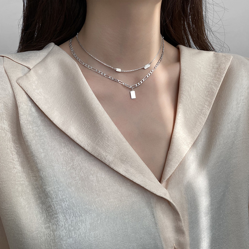 简约双层叠戴项链女2021年新款潮轻奢小众设计感个性锁骨链