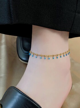蓝色滴釉脚链女2026新款轻奢高级感小众设计感时尚百搭钛钢脚链