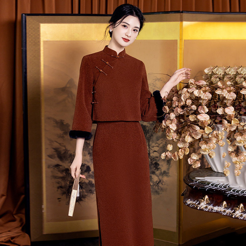2026新款红色秋冬装国风新中式长袖旗袍冬季厚款改良年轻款女