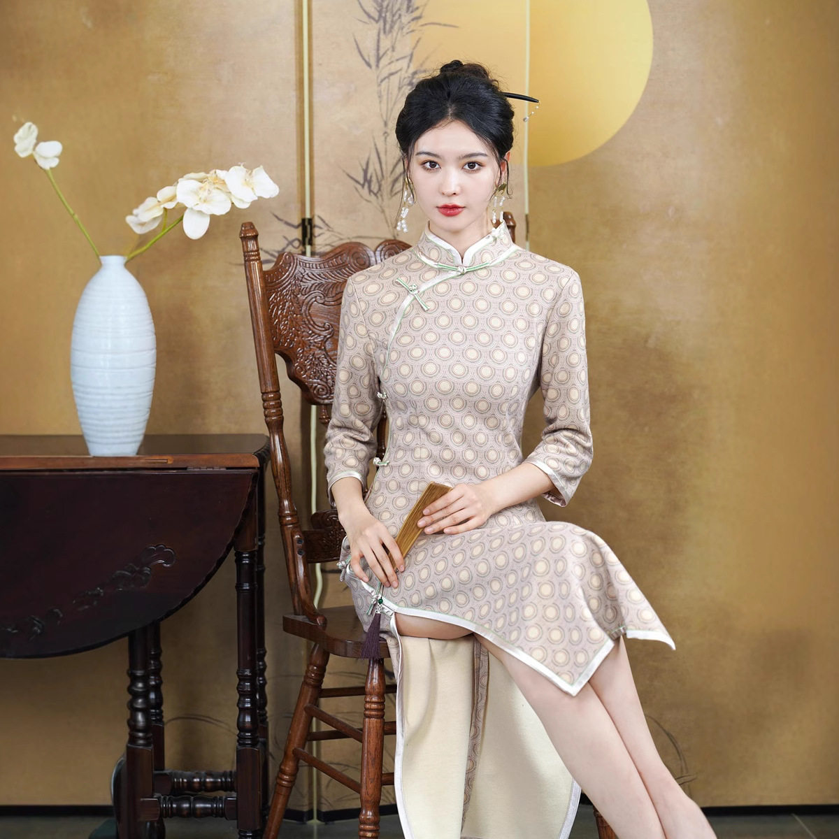 2026新款复古新中式改良秋冬旗袍女粉色长袖加绒国风冬季女装高端