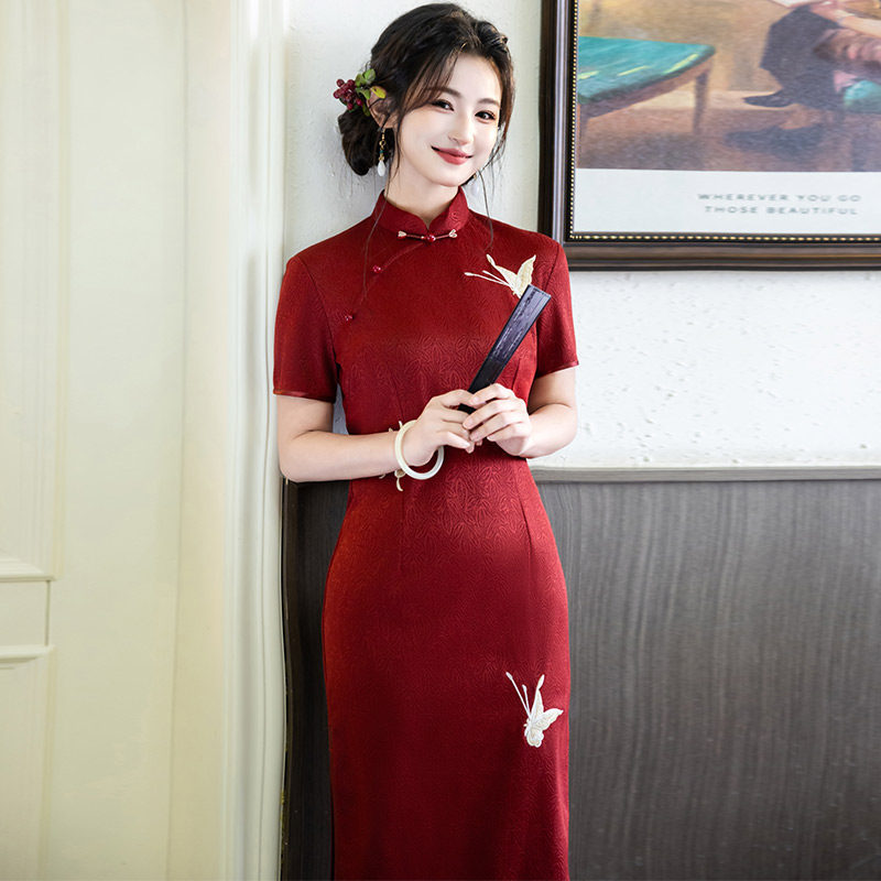 2026新款红色国风新中式长款改良旗袍女感敬酒服订婚回门礼服