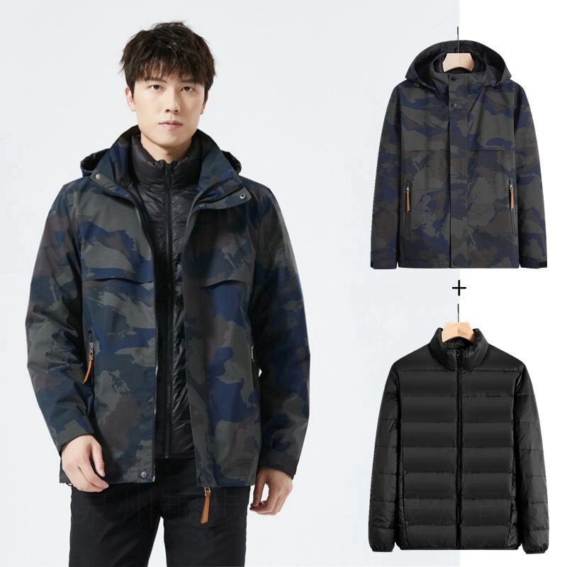 2025新款户外冲锋衣男三合一抓绒可拆卸羽绒内胆保暖两件套登