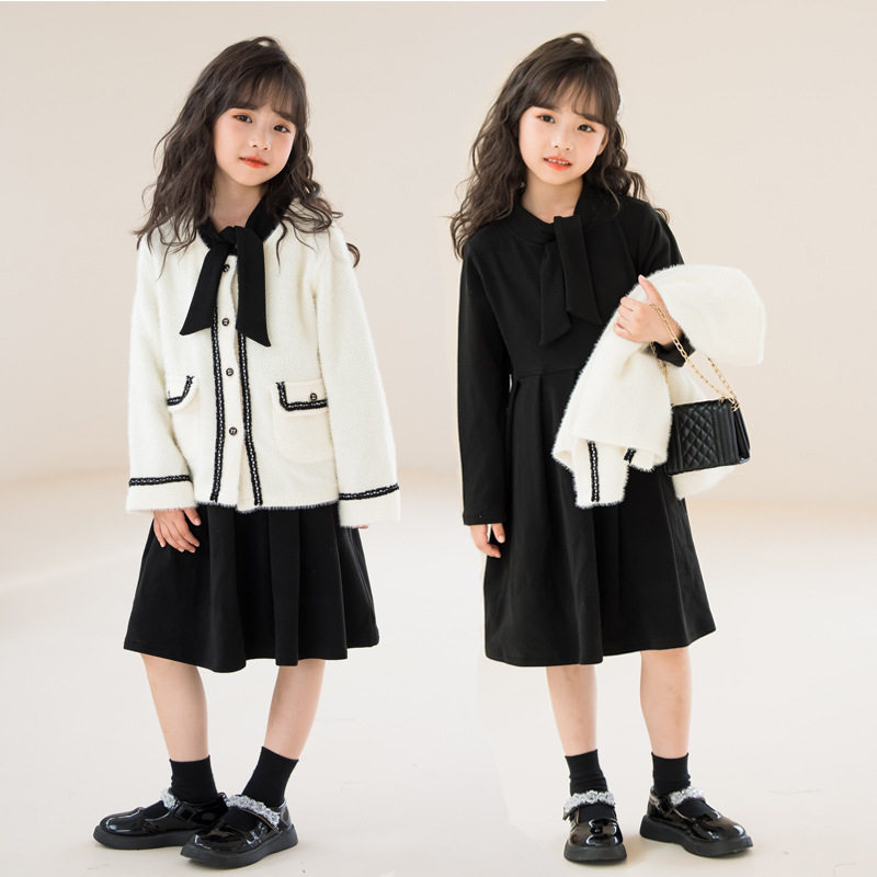 2026新款女童小香风套装裙韩国秋冬亲子母女装高端大童裙子外