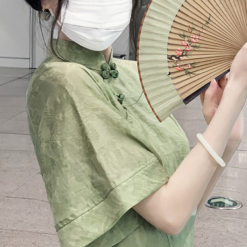 2026新款绿色天丝麻民国风旗袍夏季感大袖复古素雅日常年轻款