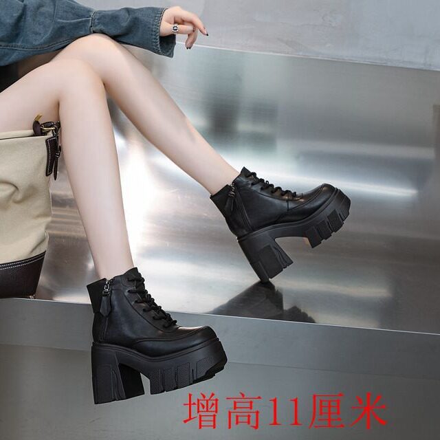 2026新款小个子公主松糕厚底瘦瘦靴粗高跟增高靴子女皮靴超高跟马