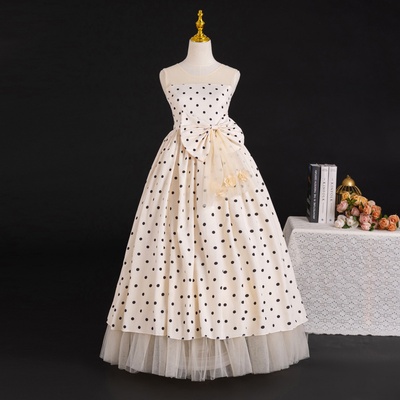2025新款波点长款连衣裙女童公主裙节目主持礼服舞台演出礼服
