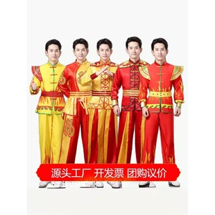 2026新款打鼓舞演出服胶州舞蹈服秧歌服腰鼓擂鼓舞台服男秧歌