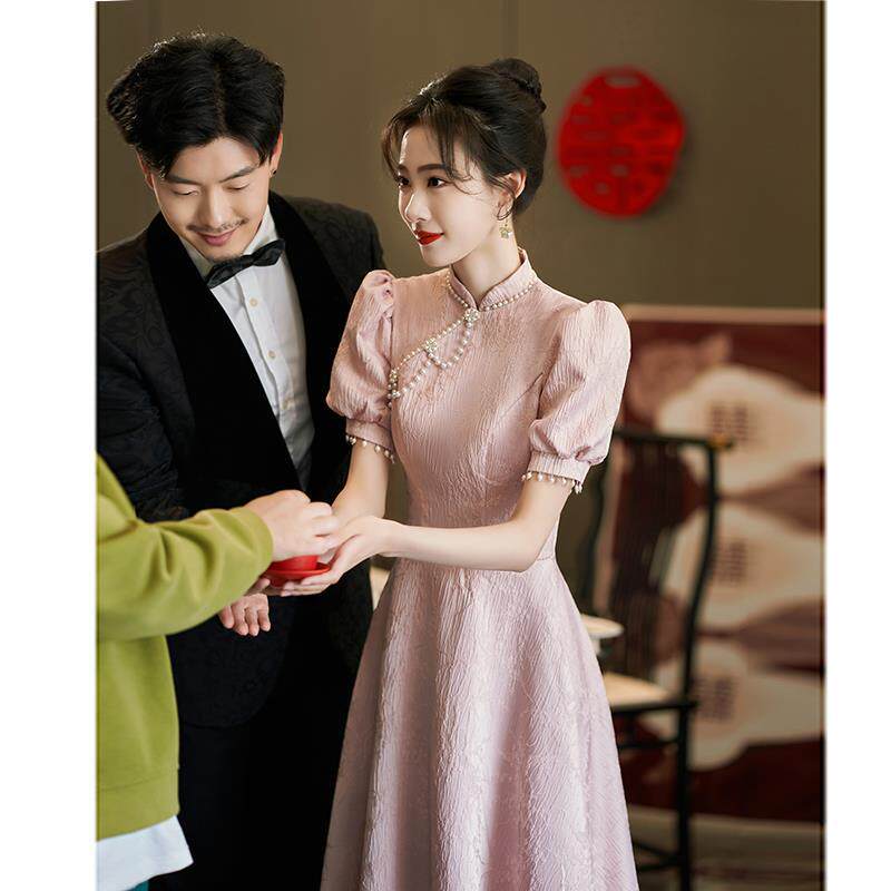 2026新款粉色小礼服女新中式旗袍订婚敬酒服新娘结婚连衣裙女夏季