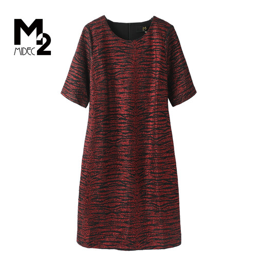 M2折扣店春夏妈妈五分袖连衣裙