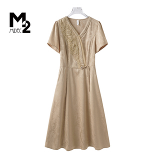 【缺货】夏新款宽松大码收腰显瘦中年妈妈新中式短袖雪纺连衣裙