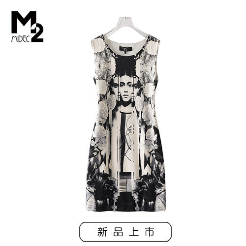 M2折扣店夏季宽松大码显瘦中年妈妈无袖背心连衣裙