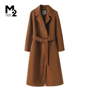 M2折扣店冬季宽松大码收腰显瘦毛呢外套山羊绒中长款双面呢大衣