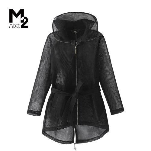 M2折扣店连帽中长款风衣女显瘦