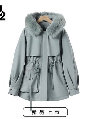 【断码清仓】M2折扣店可脱卸狐狸毛领濑兔毛内胆中长款加厚派克服